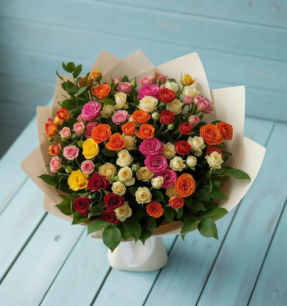 Букет Микс из разноцветных кустовых роз в Юхнове