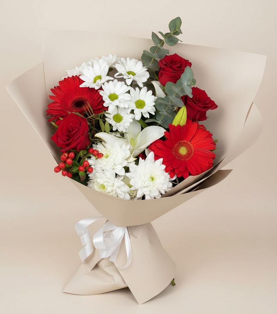 Букет цветов из: Розы, Хризантемы, Герберы и Лилии в Юхнове
