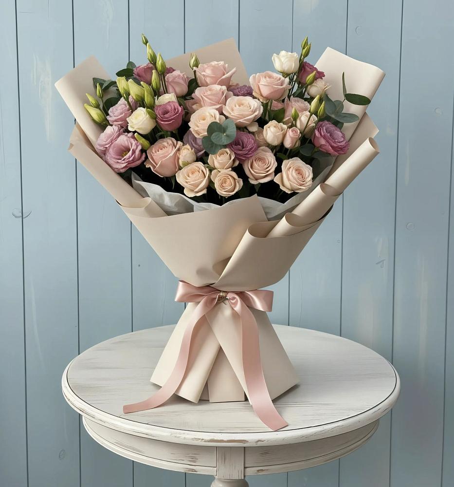 Букет цветов из: Розы и Лизиантусы в Юхнове